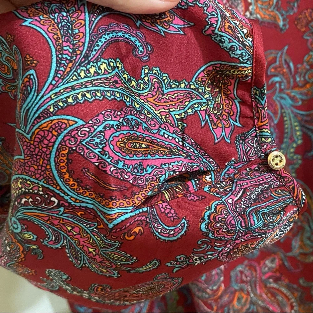 Talbots Red Paisley Ruffle Blouse - Picture 7 of 14
